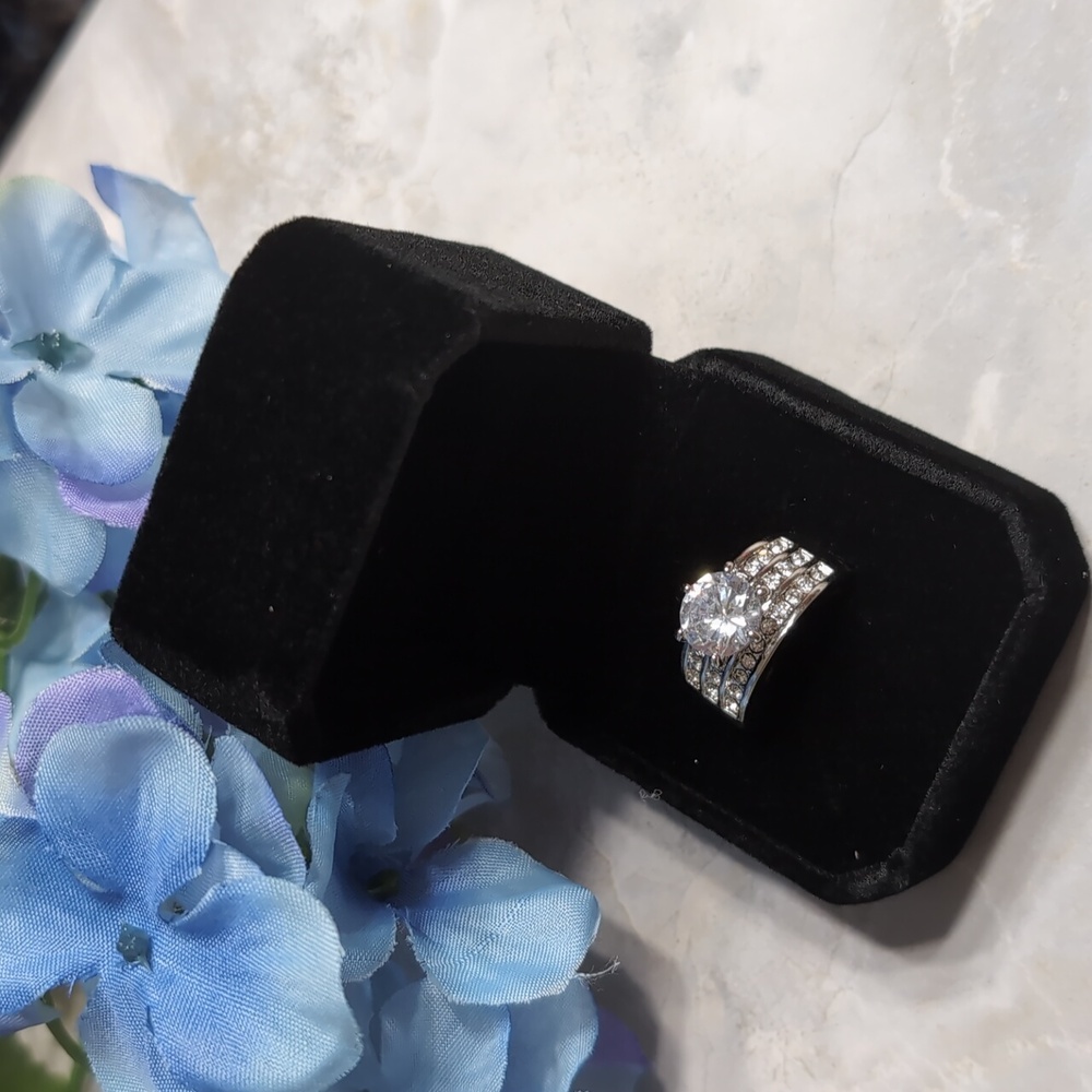 CHARTER CLUB Crystal Triple-Row Ring in Fine Silver Size 7 NWOT